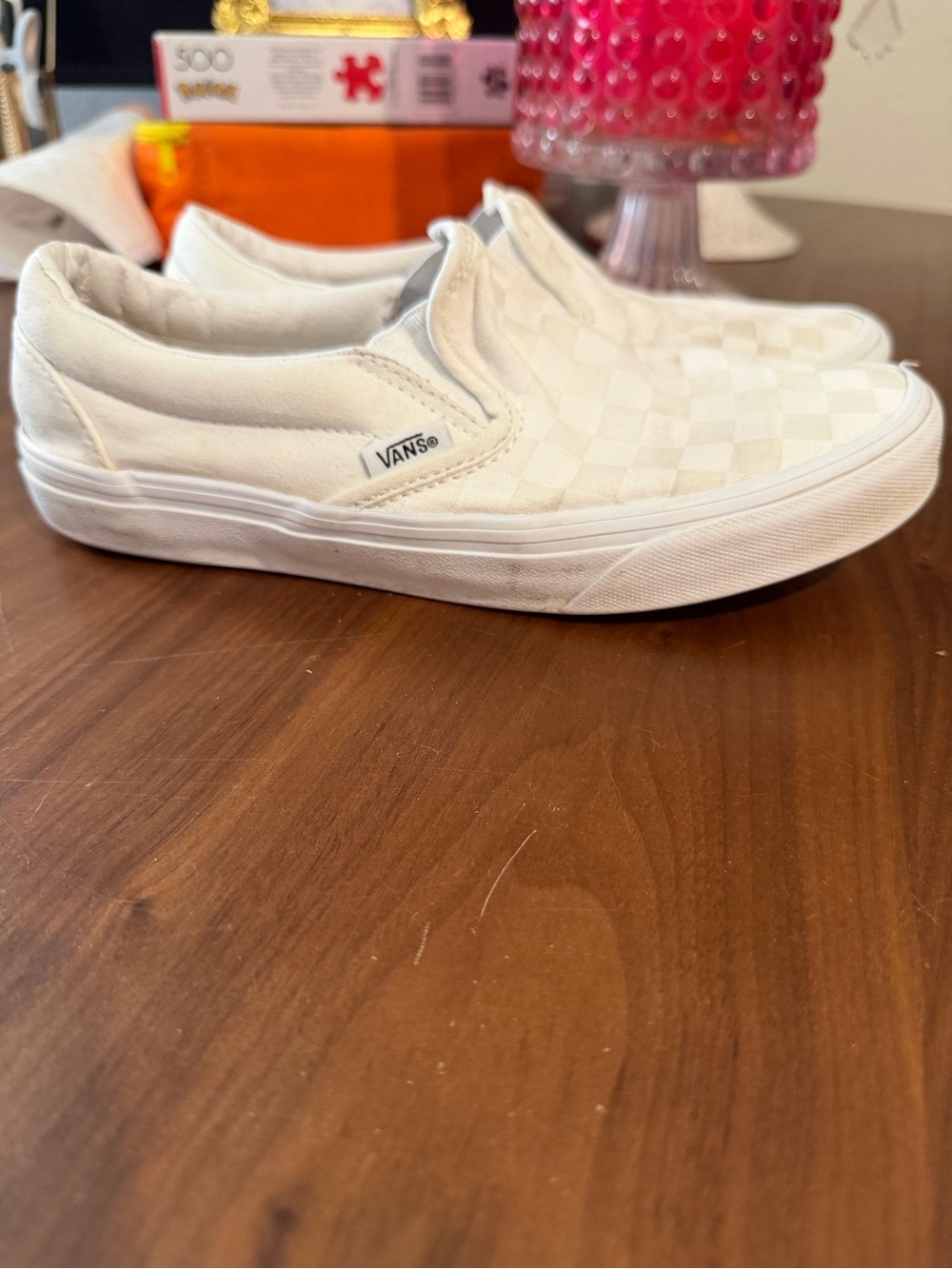 Vans White Checkerboard Slip-On Sneakers for Women